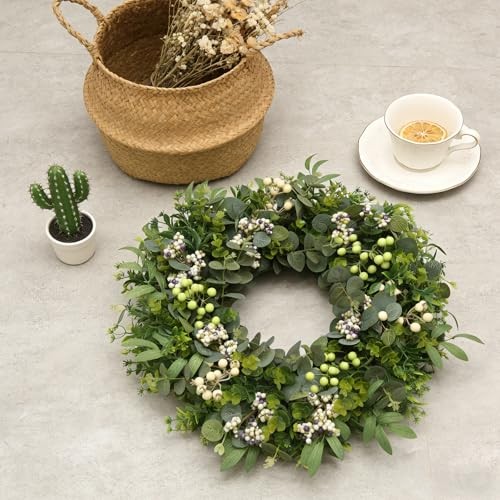 26″ Artificial Eucalyptus Wreath for Front Door, Spring Summer Farmhouse Door