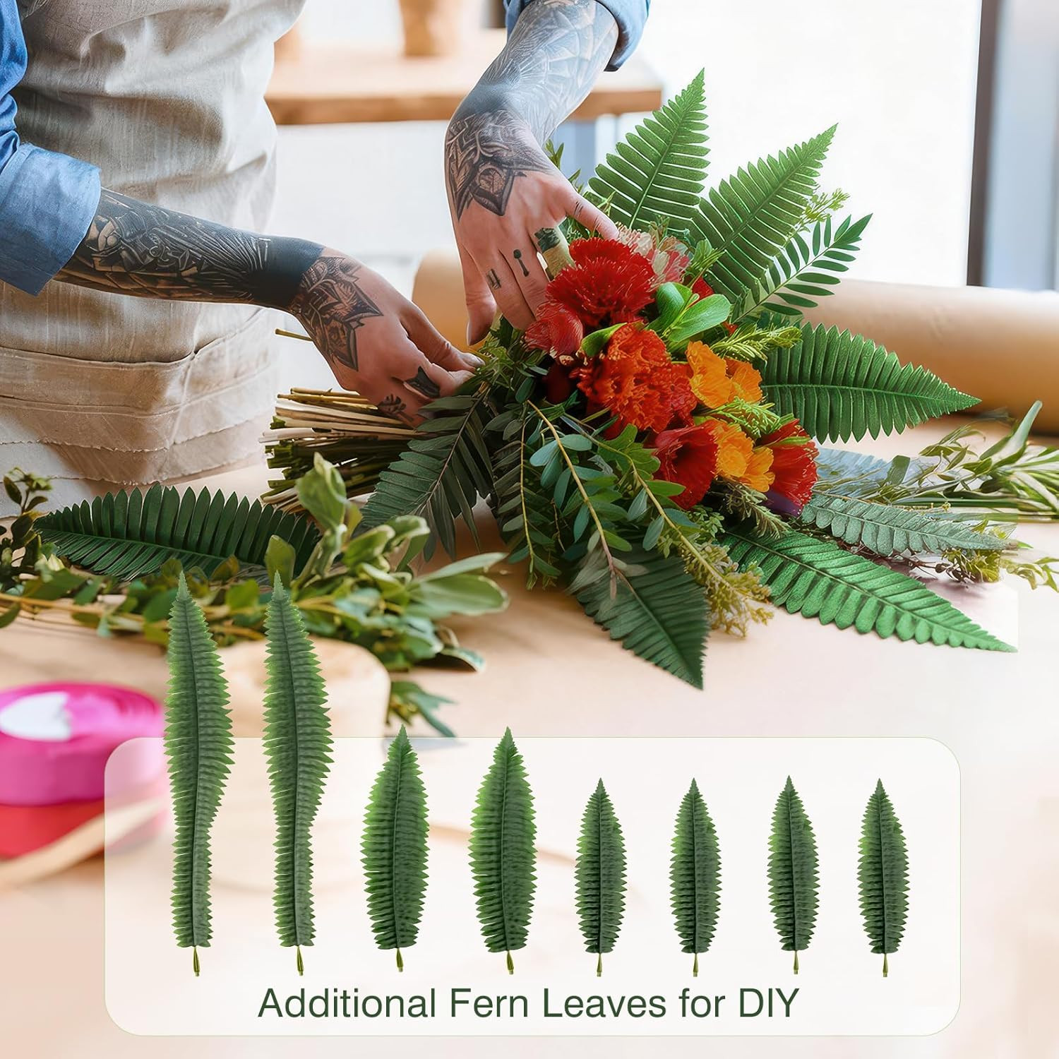 Artificial Boston Fern Bush – Set of 2 45Inch Fake Ferns with 55 Fronds, Large H