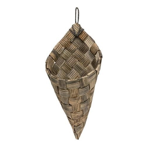 New Primitive Farmhouse CONE SHAPED WALL BASKET Woven Pocket Hanging 13″