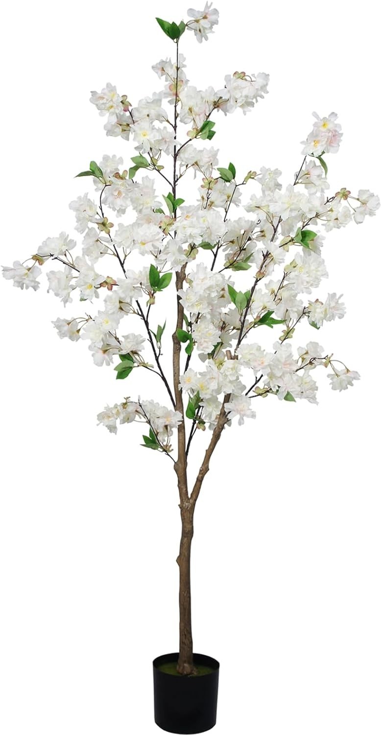 5FT Artificial Cherry Blossom Tree, Realistic White Cherry Plant in Pot for I…