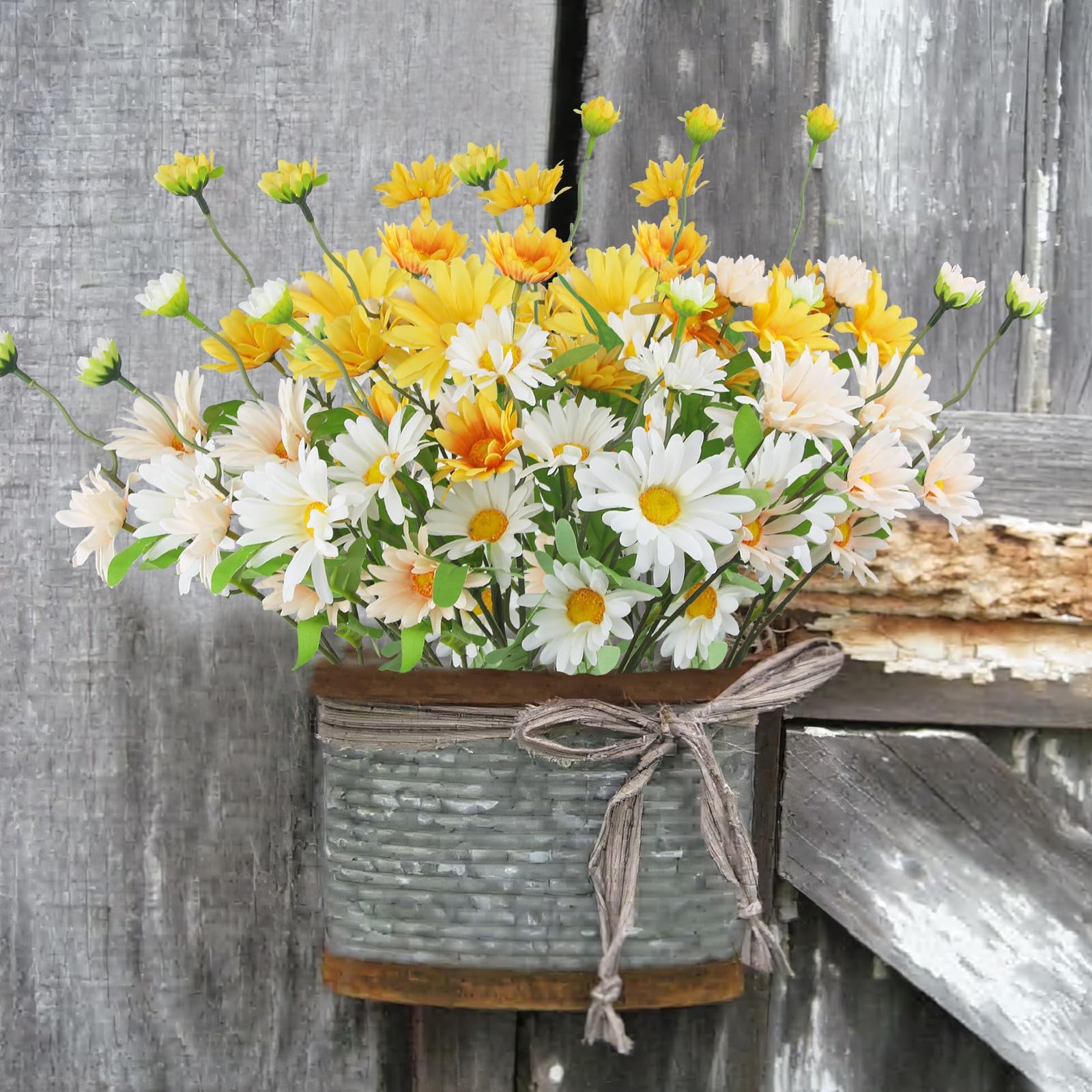 6 Pcs Artificial Daisy Flowers Silk Flower Outdoor UV Resistant Artificial Wi…