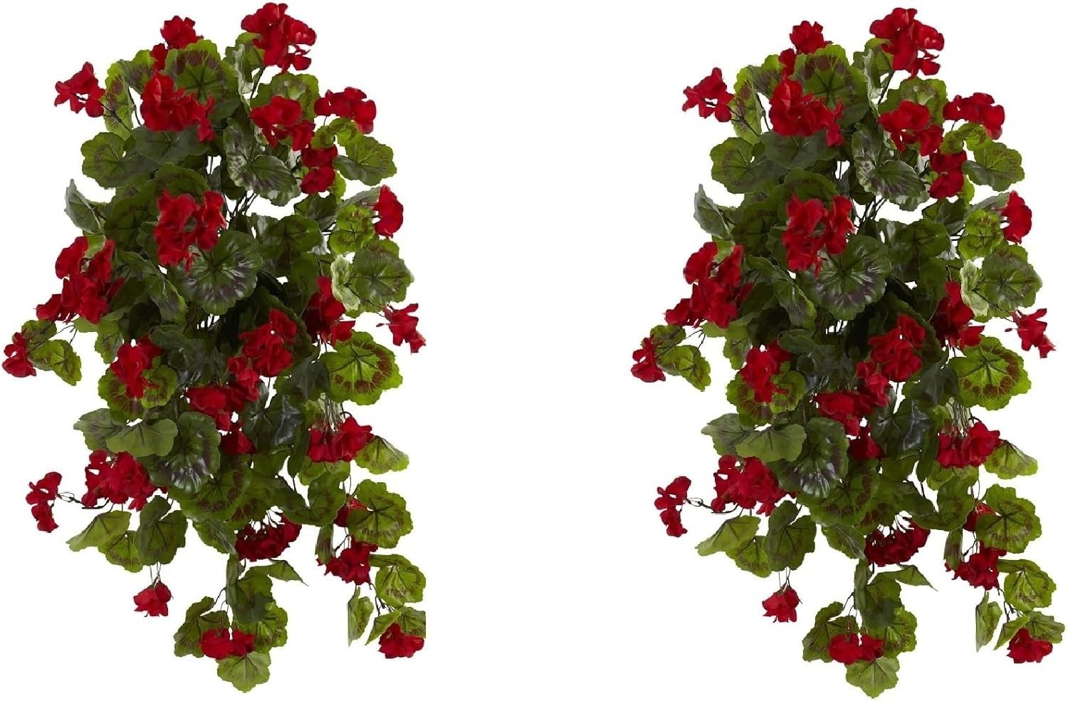 Set of 2 UV Resistant 29″ Red Geranium Hanging Plants for Indoor/Outdoor Decor