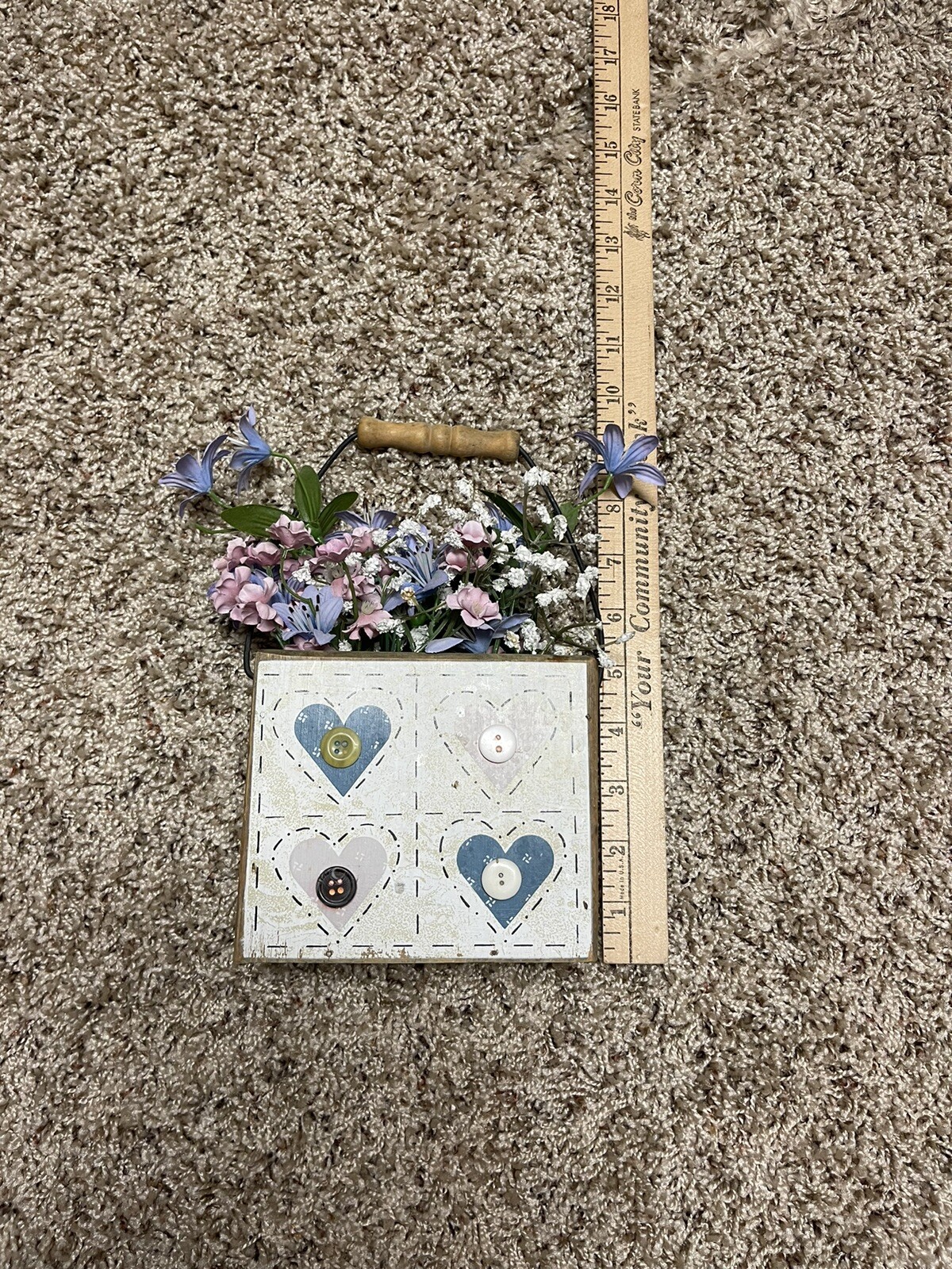 Flower decor square wood button heart box