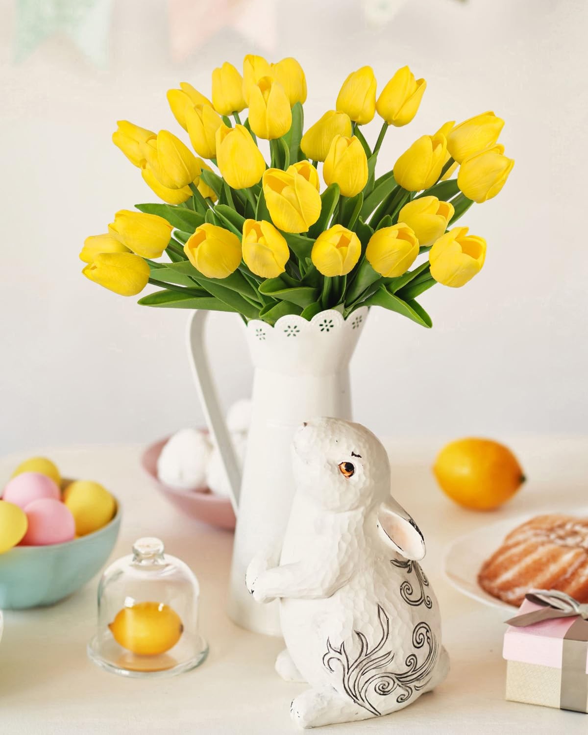 30 PCS Yellow Artificial Tulip Flowers 13.7 Inch Real Touch PU Faux Decor