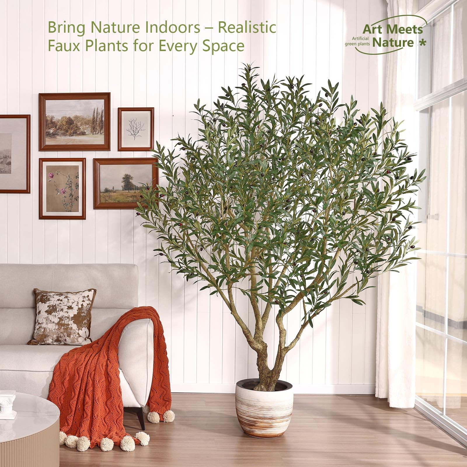 Olive Tree Artificial Indoor 7ft – Large Fake Plants – Realistic Faux Olive T…