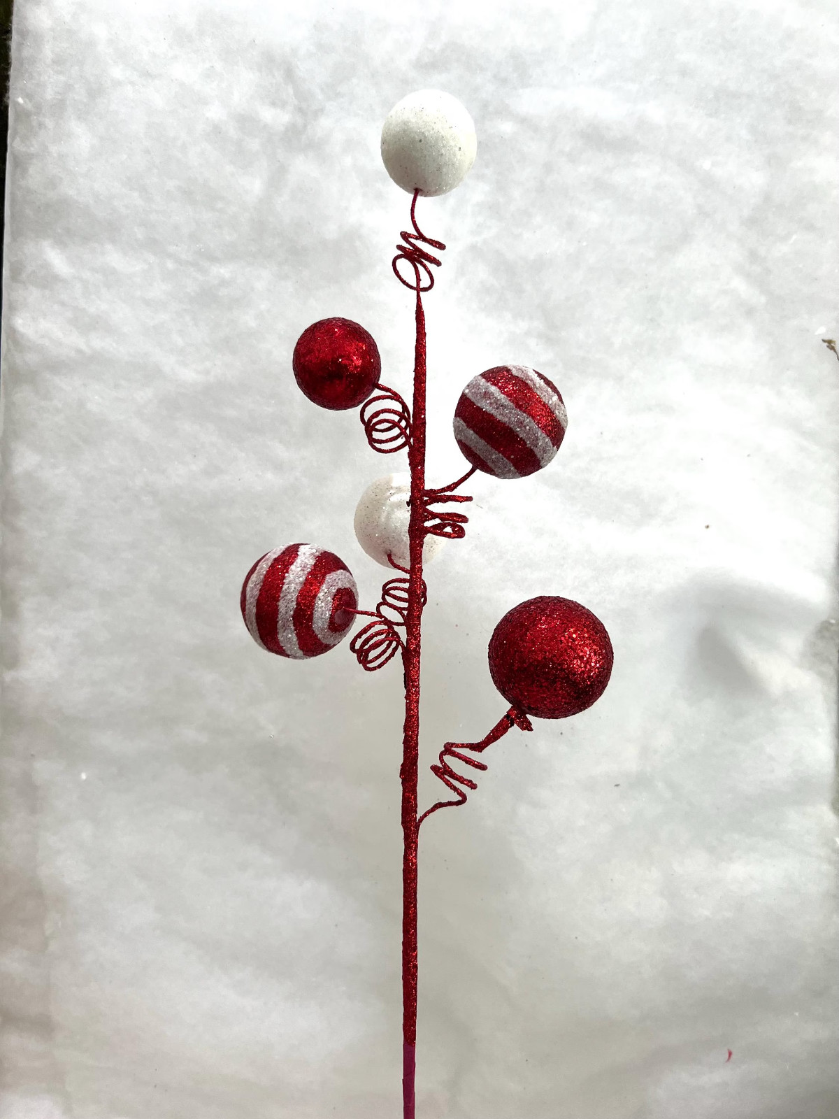Red & White Glitter Ball Wire Curl Spray Crafts Festive Christmas Holiday Decor