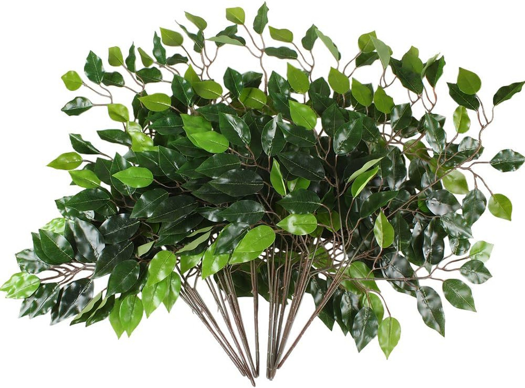 12 Pcs Ficus Tree Leaves Branches Artificial Greenery Stems Spring Silk Green Le