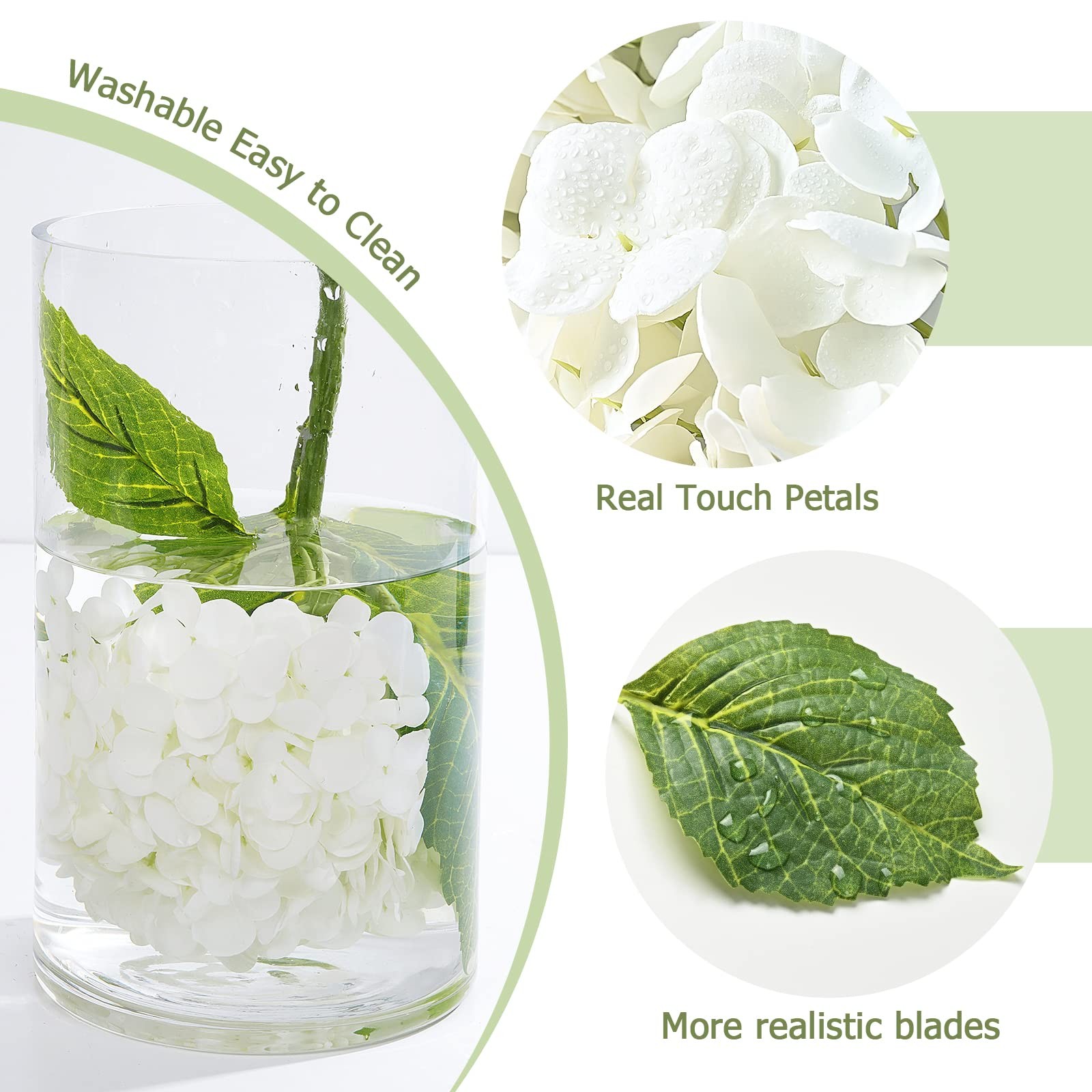 21″ Real Touch White Hydrangea Artificial Flowers with Long Stem & Leaves, Fu…
