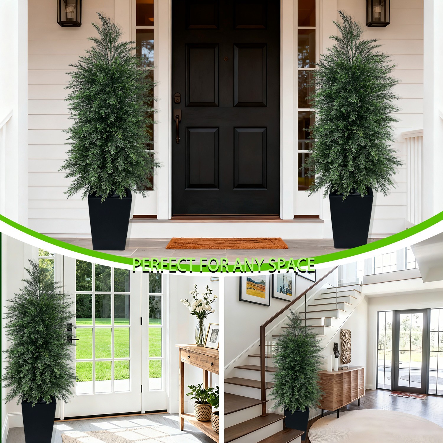 2Pack 4FT Artificial Cypress Tree, Black Square Planter Indoor/outdoor decor