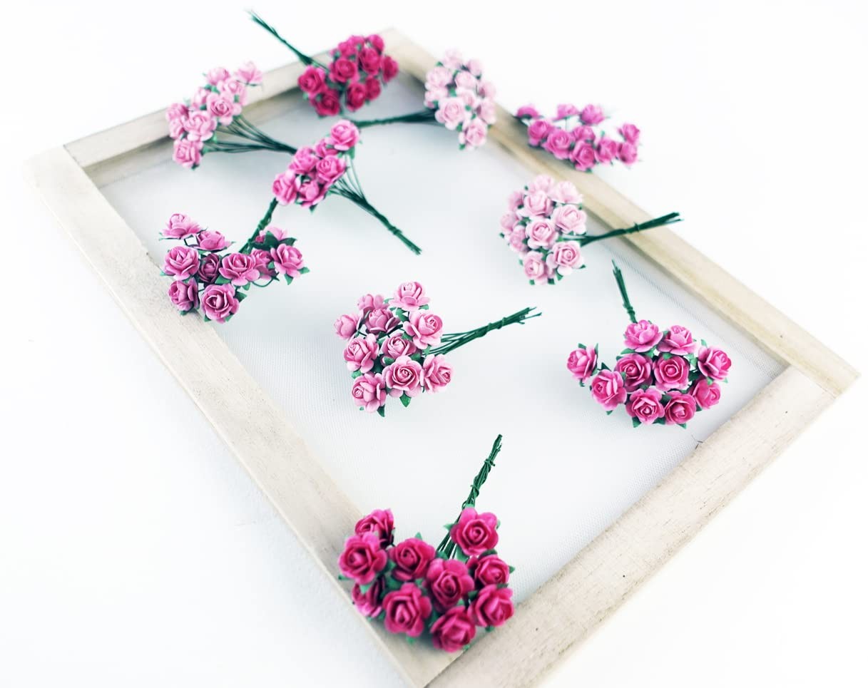 100 PCS Tiny Artificial Rose Mixed Pink Five Color Mulberry Paper Flower 1518mm