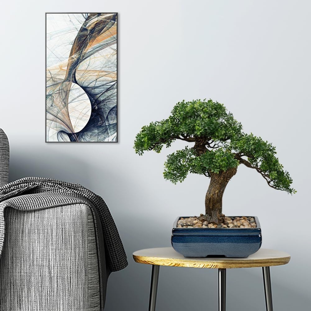 Mini Juniper Bonsai Tree with Blue Ceramic Pot**-/`