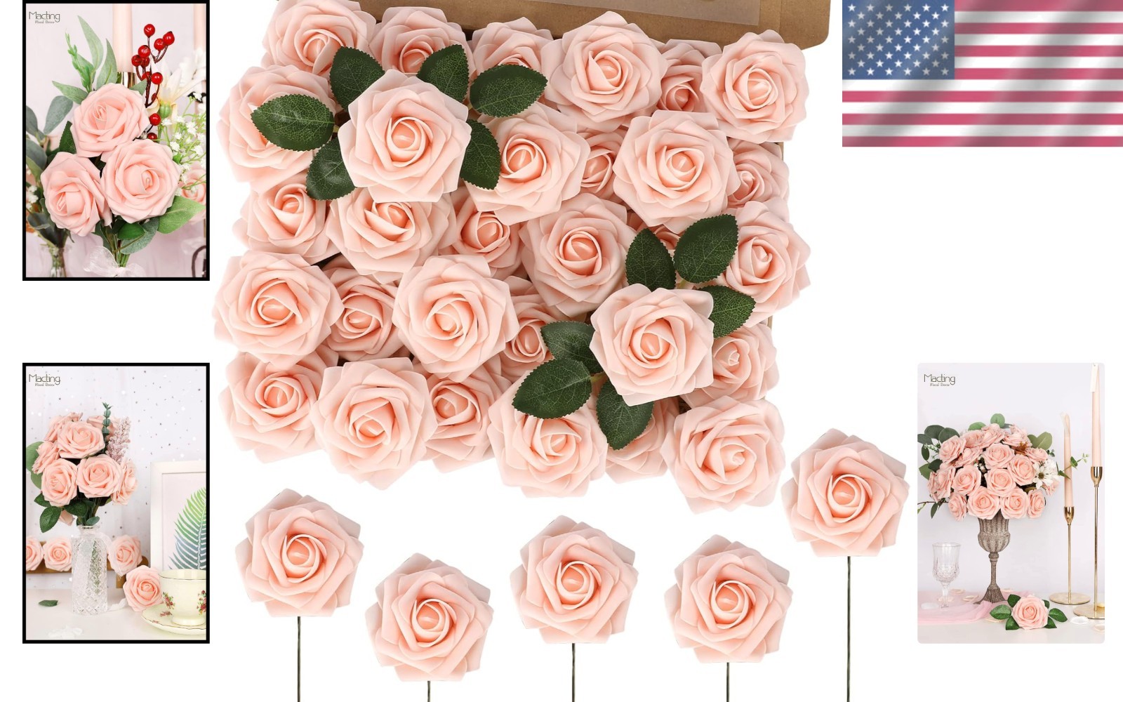 Versatile 60PCS Real Touch Blush Roses – Perfect for DIY Bouquets and Events