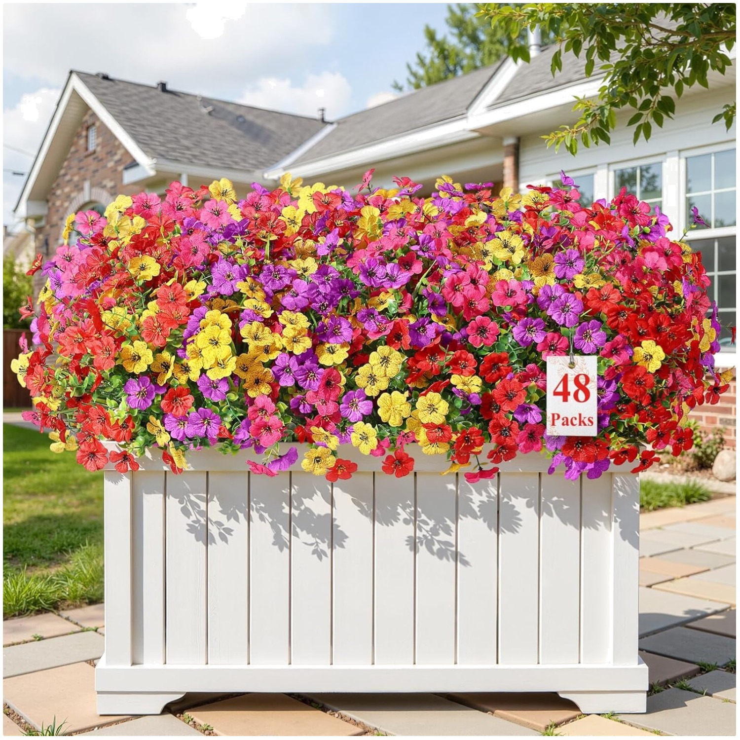 48 PCS Realistic Faux Daisy Flowers – Weather-Resistant Garden Decor in 4 Colors