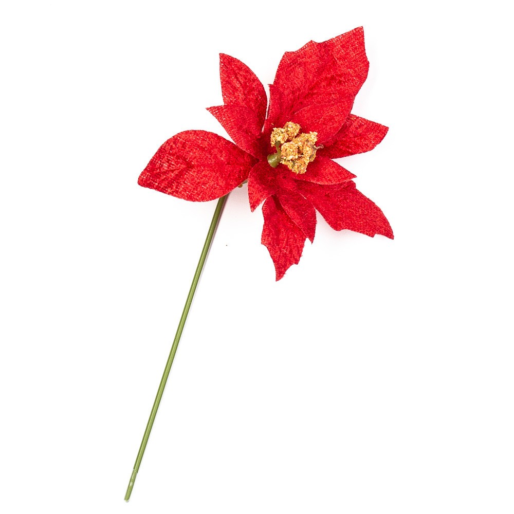 Red Velveteen Artificial Poinsettia Picks | 24 Pieces
