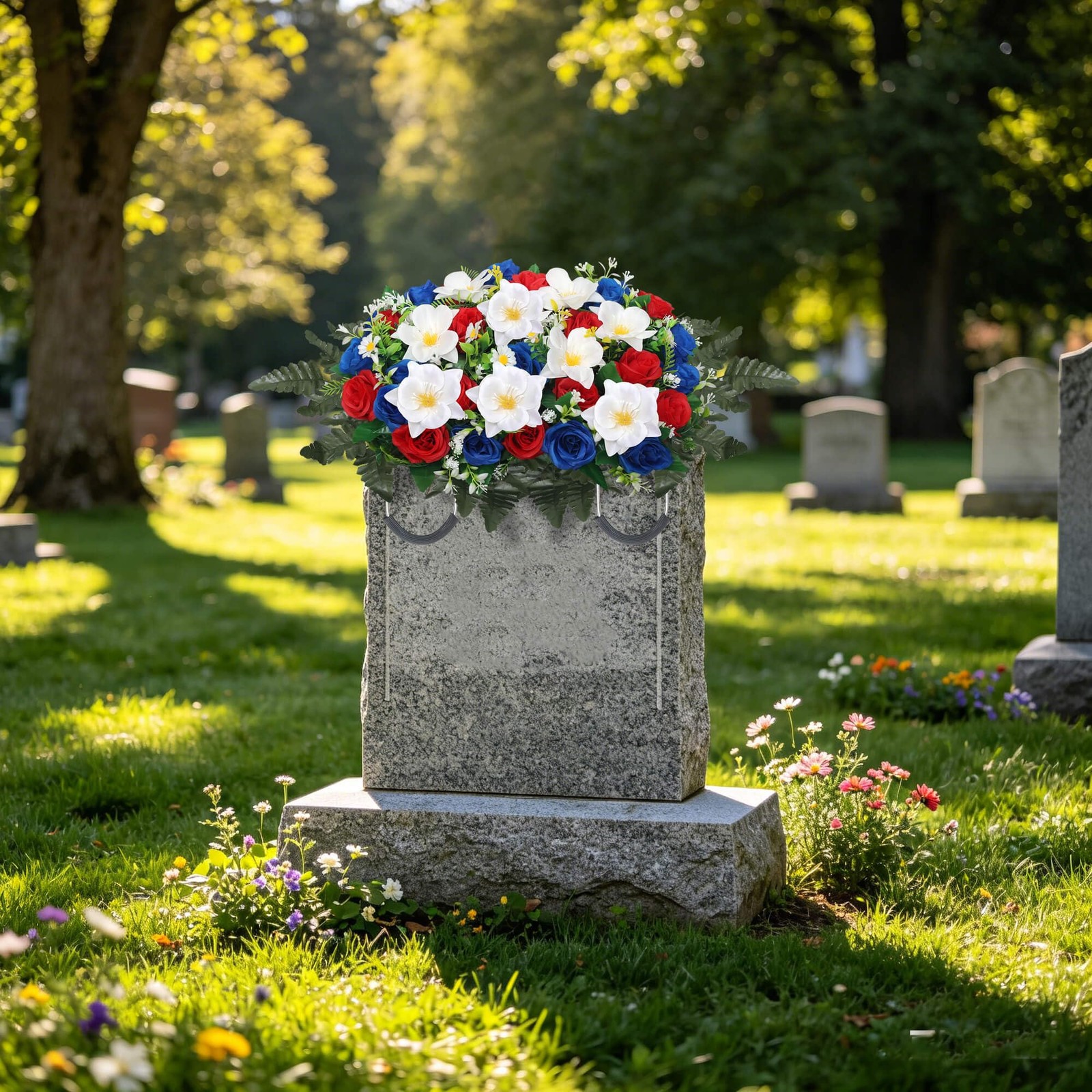 Headstone Flower Saddle, Artificial Cemetery Flowers for Grave Decorations – …