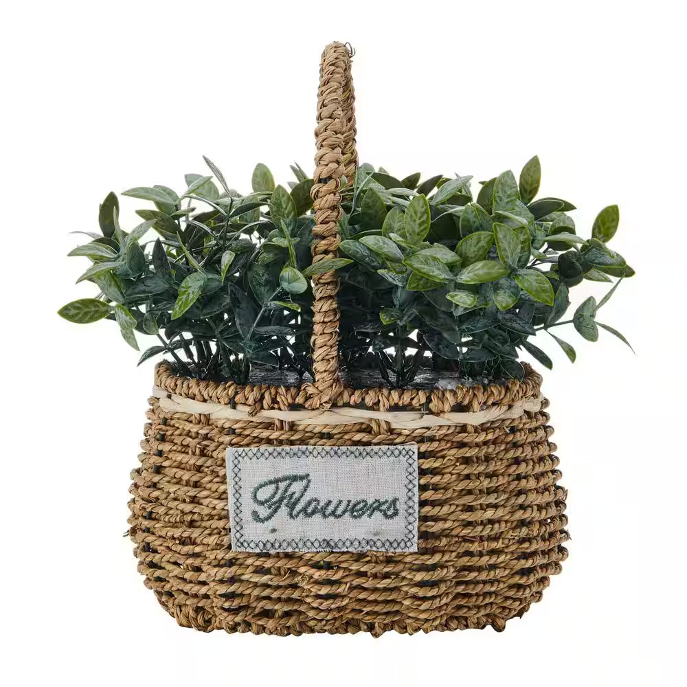 10.24 In. Green Artificial Greenery in Seagrass Basket