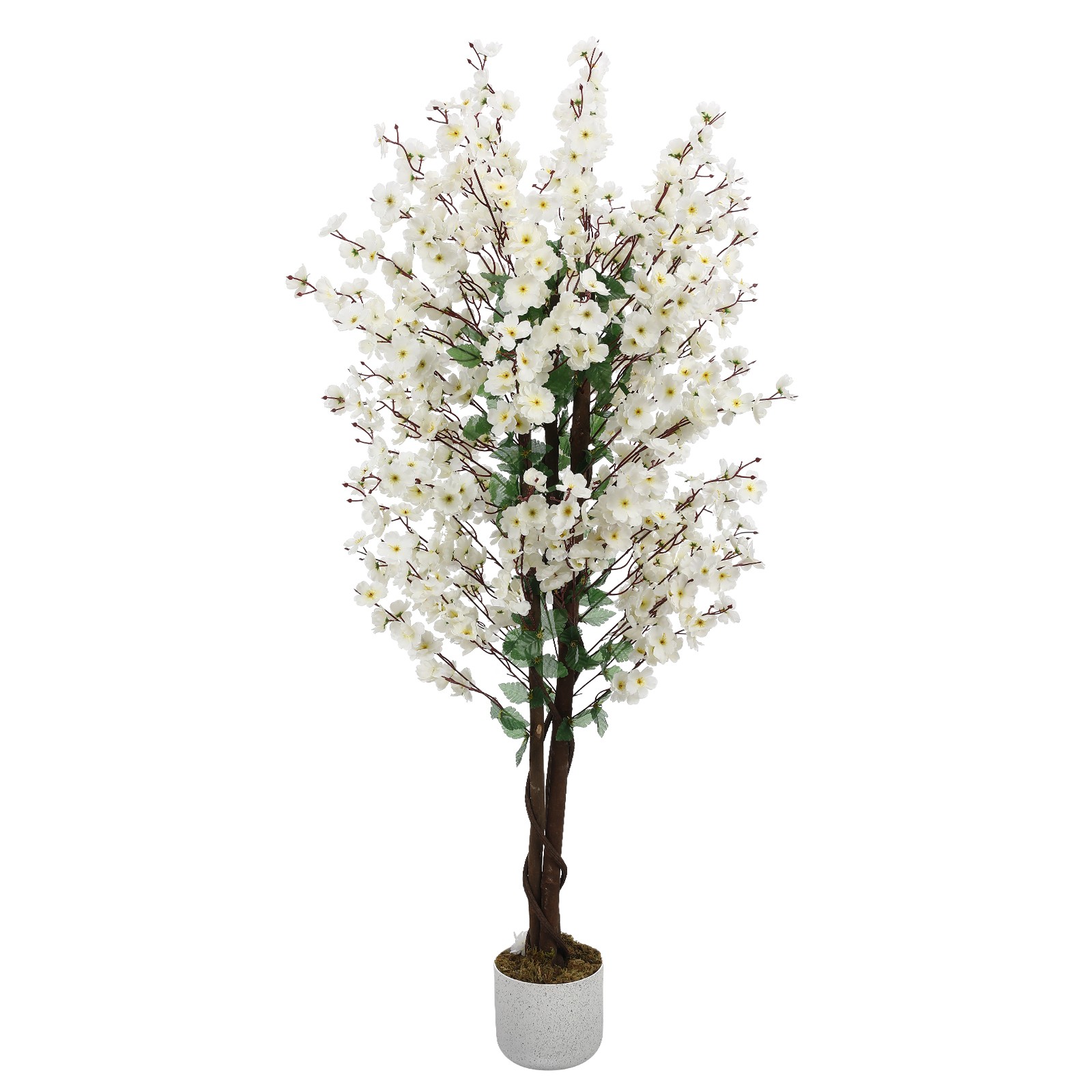 5FT Artificial Wintersweet Tree w/White Flowers Faux Blooming Tree in Pot Decor