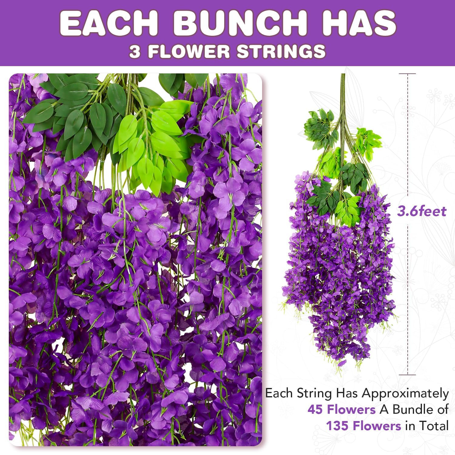 Wisteria Hanging Flowers,Fake Hanging Flowers,Wisteria Artificiales Garland for
