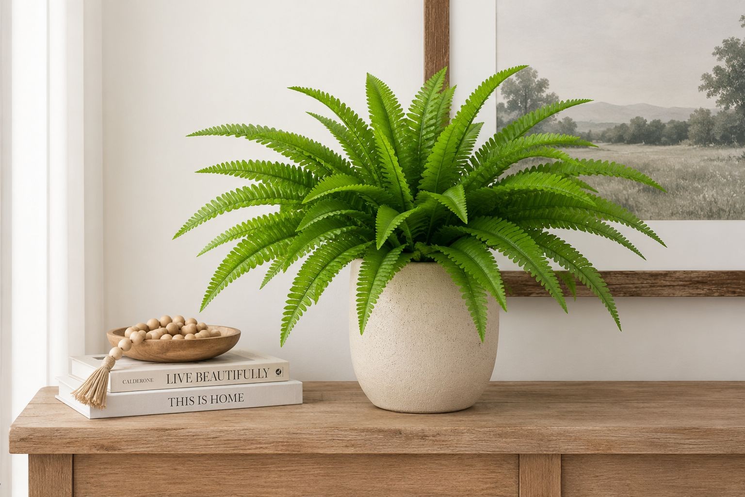 Artificial Boston Fern Bush 20 Inch Faux Fern Plant Hanging Basket Filler Plant