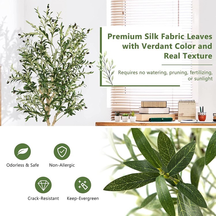 6′ Indoor Outdoor Decoration Artificial Olive Tree Plant w/Built-in Cement Pot