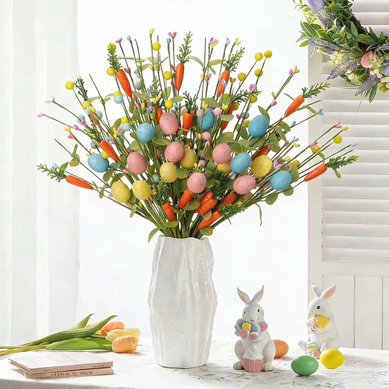 Easter Decorations 6 Pack Easter Stems 17 Inch Artificial Egg Picks with Carr…