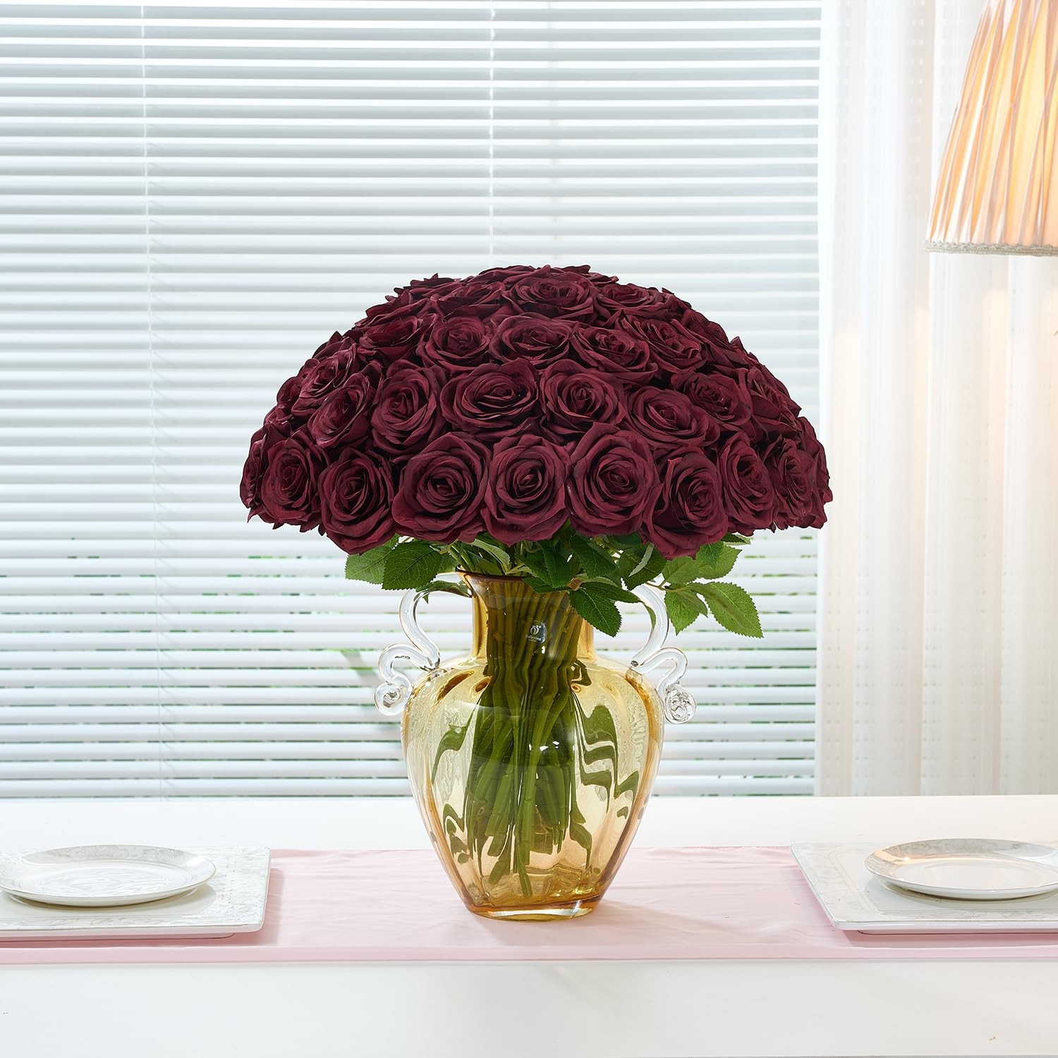 120 Pcs Burgundy Rose Artificial Flowers Bulk, Silk Fake Roses with Long Stem…