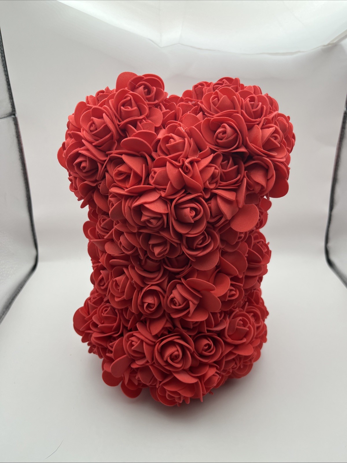 Rose Teddy Bear Flower Gift, Red Artificial Roses, Romantic Anniversary Decor