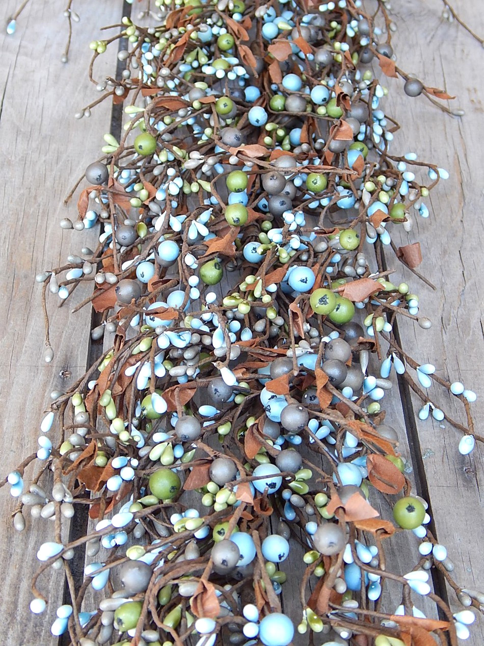 NEW FARMHOUSE Pip Berry MIXED Garland GREEN BLUE GREY MIX 53″