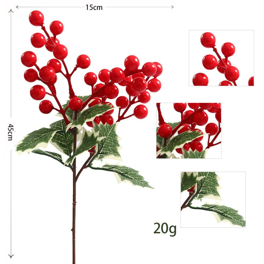 Set of 8 Artificial Holly Berry Branches 17 7 Inch for Home and Office Decor