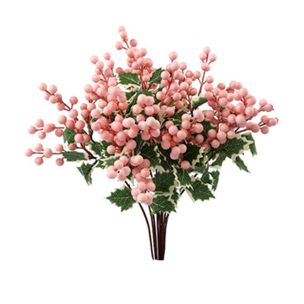 Set of 8 Artificial Holly Berry Branches 17 7 Inch for Home and Office Decor