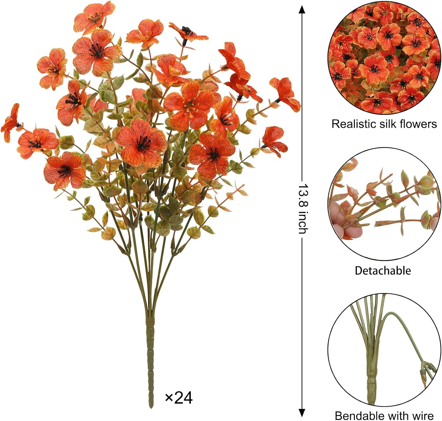 24 Pcs Artificial Fall Flowers, Fake Mums Outdoors, Fall Orange | Lifelike Faux