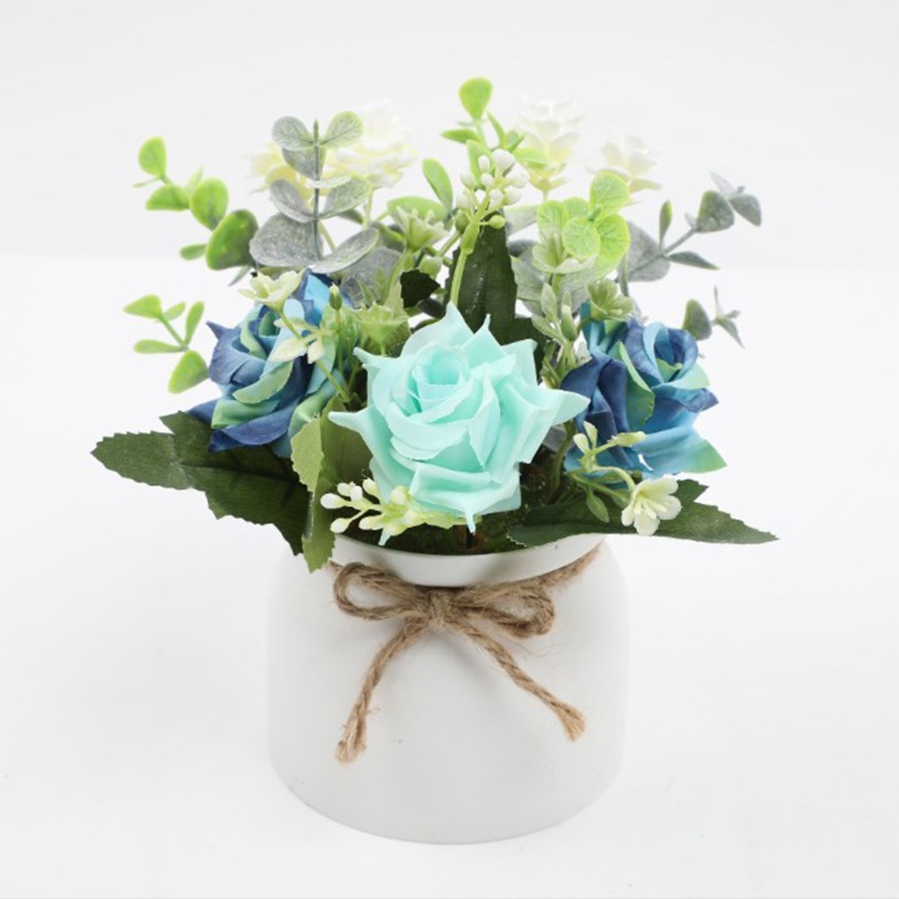 Silk Rose Eucalyptus Camellia Artificial Flowers Potted Plant Nordic Home Office