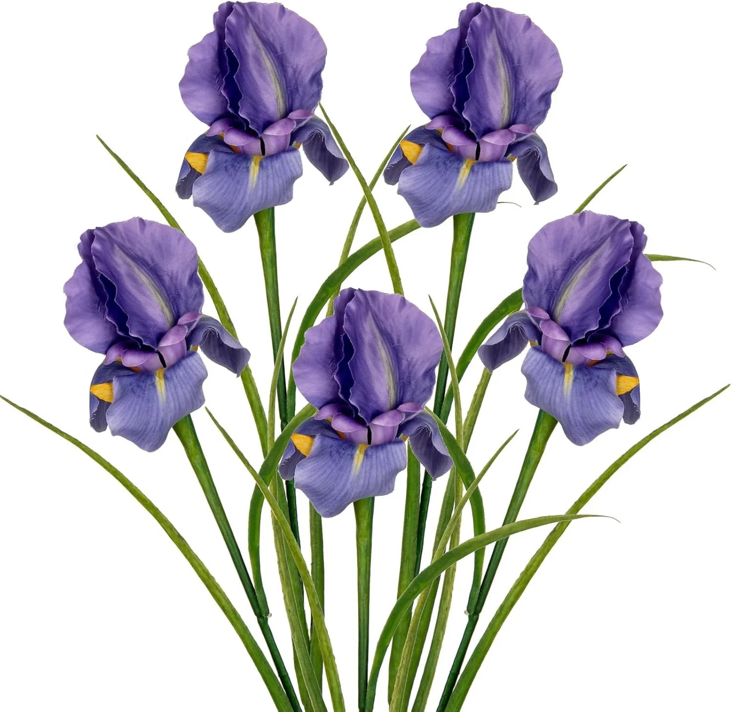 DILATATA Iris Flowers Artificial 5 Pcs Real Touch Long Stems Purple