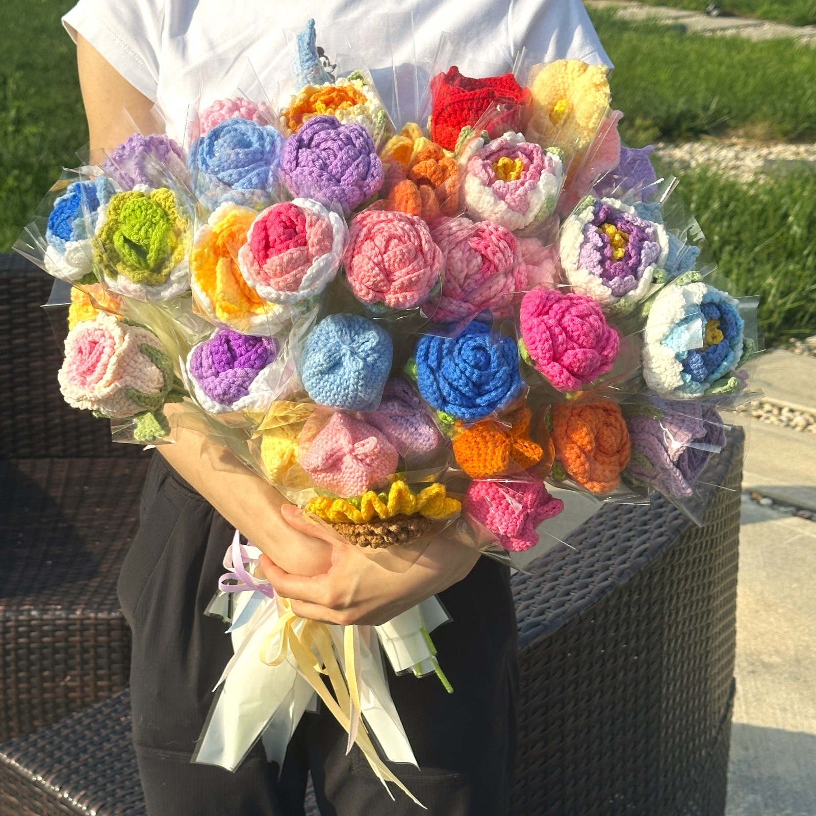 Crochet Flower Bouquet – Handmade Yarn Roses, Tulips, Peonies & More