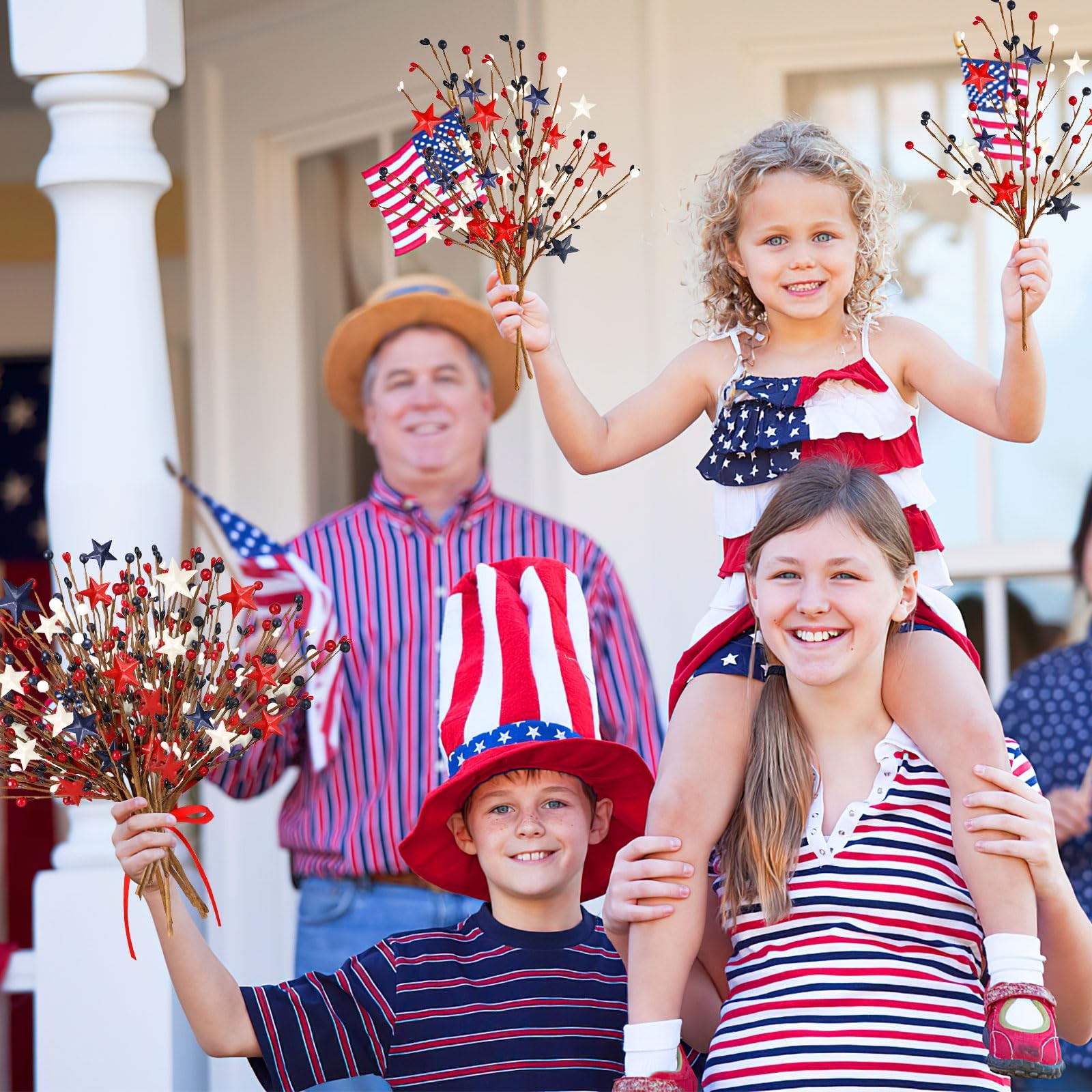 6 Pack Patriotic Artificial Berry Stem Picks Red White and Blue Artificial Ar…
