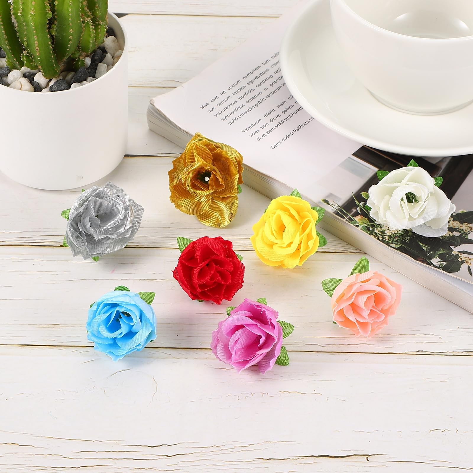 1.18 Inch Mini Artificial Rose Flower Heads, 100 Pcs Silk Rose Bouquet Fake F…