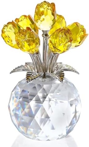Ornalrist Crystal Yellow Rose Flower Collectible Figurine, Rose Bouquet Flora…
