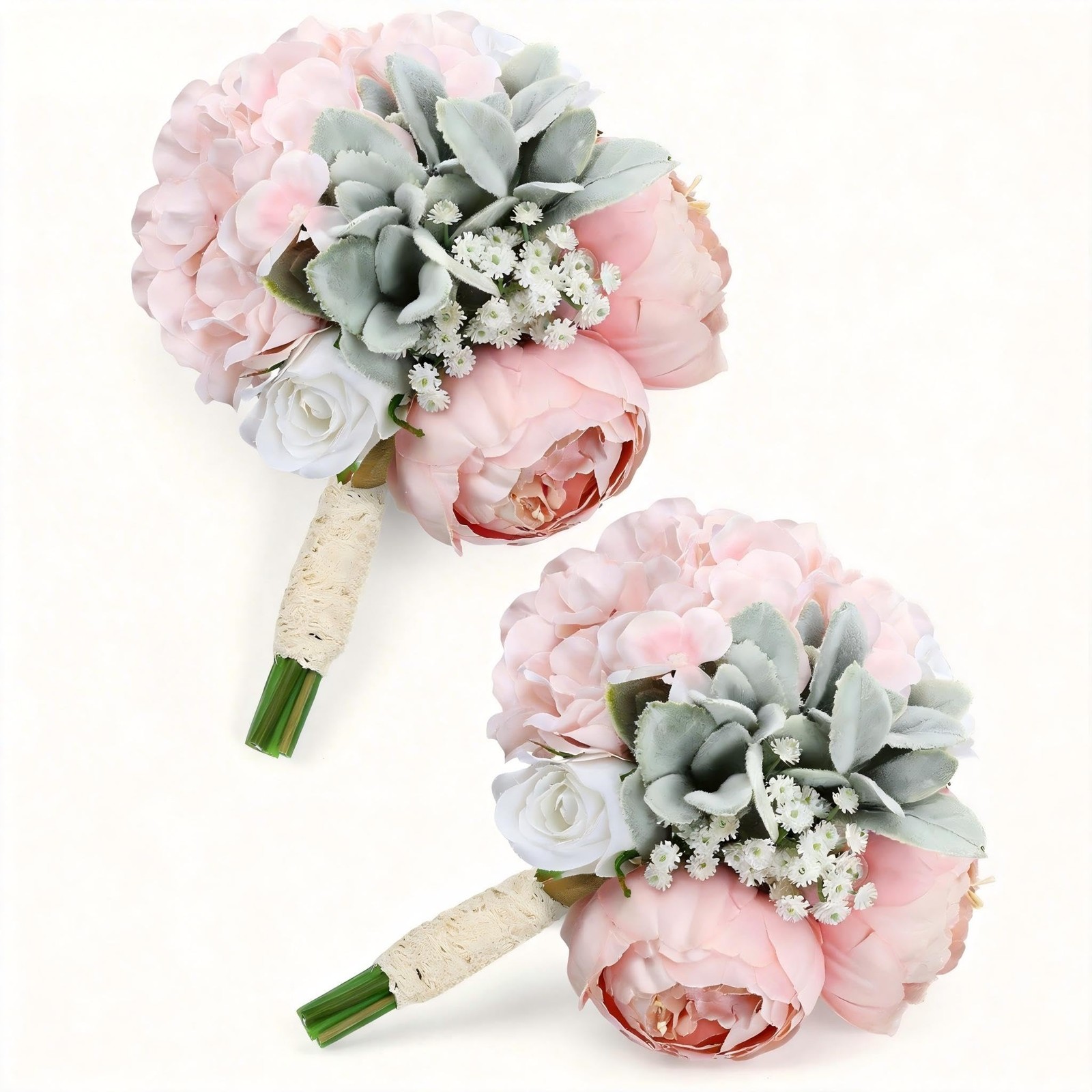 Dusty Pink Pre-Made Bridesmaids Bouquets Set of 2-7 inch Small Rustic Aritifi…