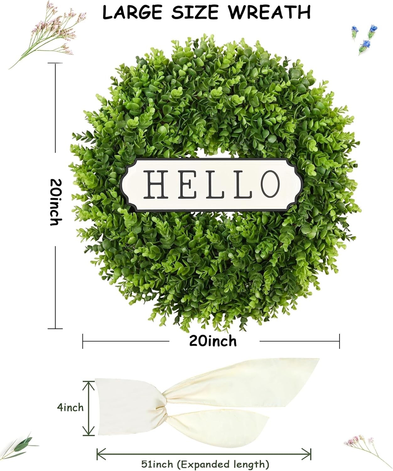 Elegant 20” Boxwood Wreath – Versatile Indoor/Outdoor Seasonal Decor