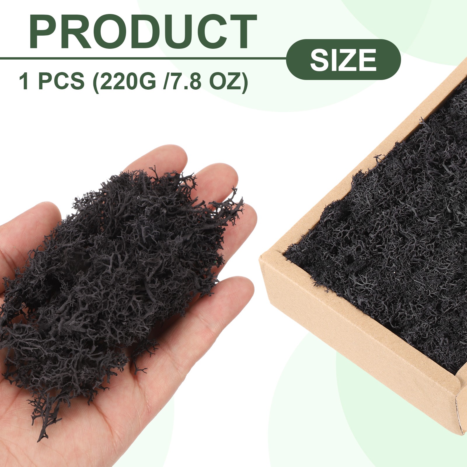 7.8oz Preserved Reindeer Moss, Black Decorative Artificial Fake Moss