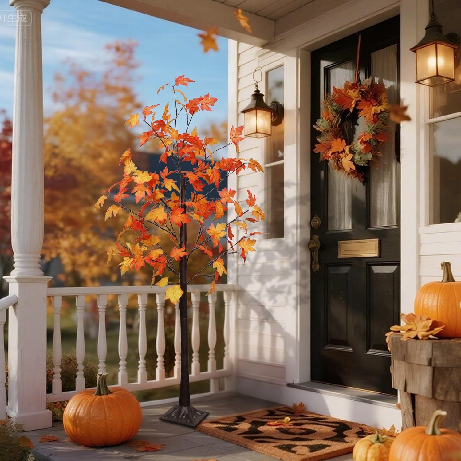 5 FT Fall Decorations for Home, Lighted Fall Maple Tree with LED Lights – Art…