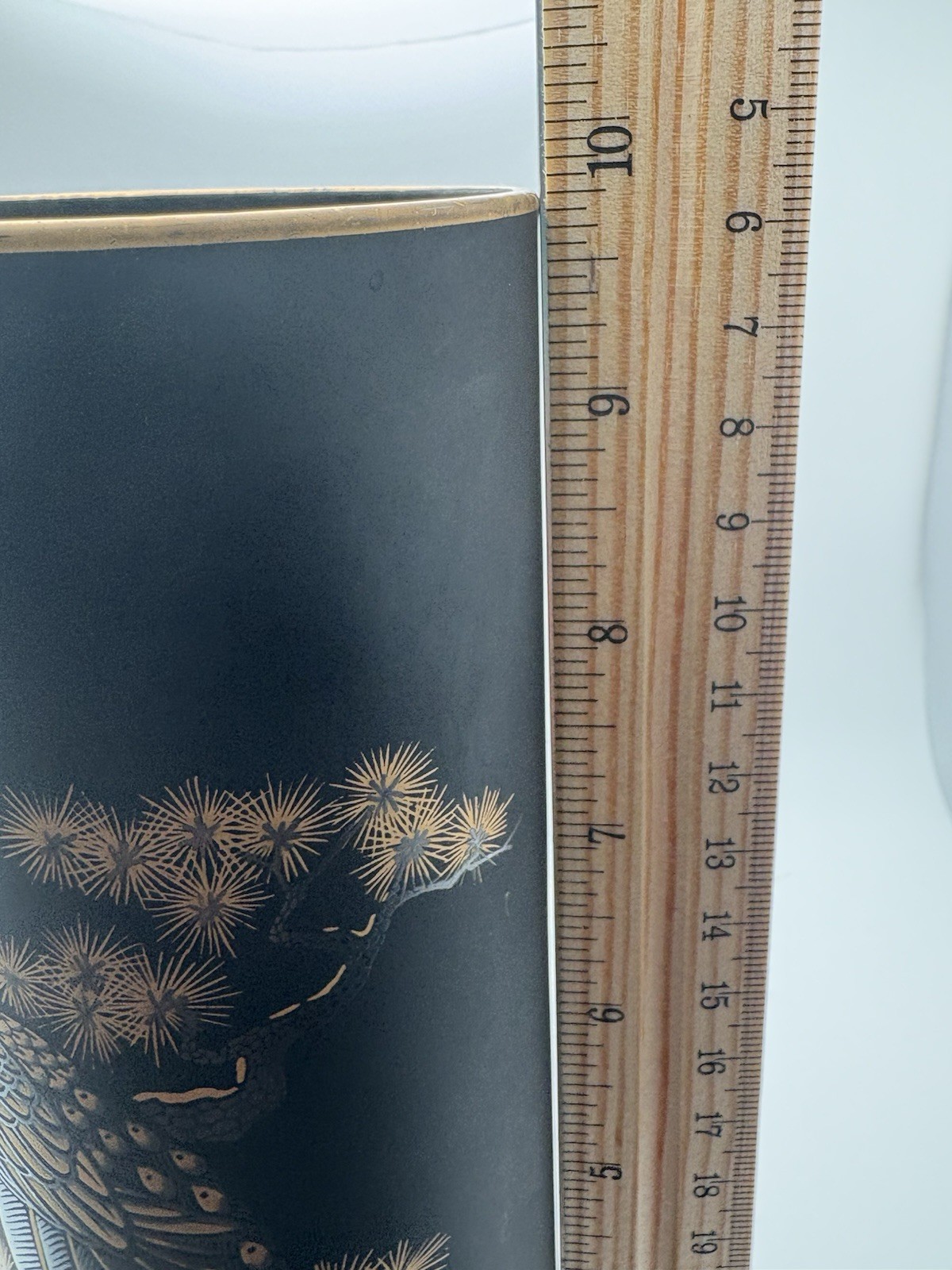 OTAGIRI Style Tall Black Vase with Flowers and Birds Gold Rim