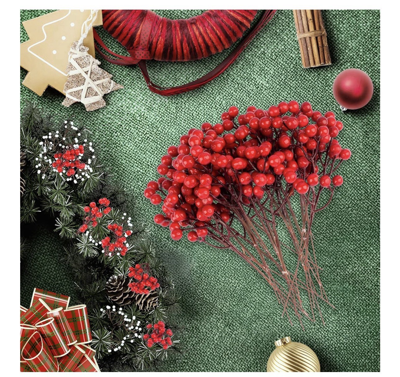 24 Pack 7.6 Inch Red Berry Stems, Holly Berry Stems, Artificial Red Berry Picks