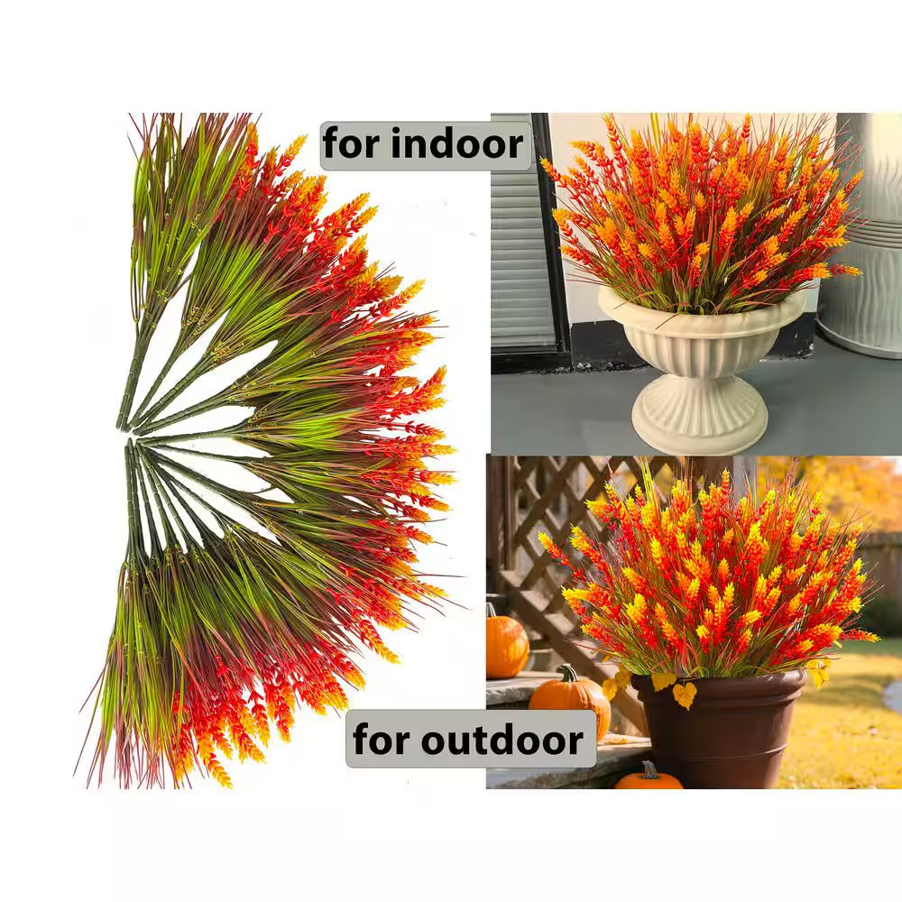 5 In. H Orange Artificial Mums Flowers 20-Piece UV Resistant Outdoor Fake Plants