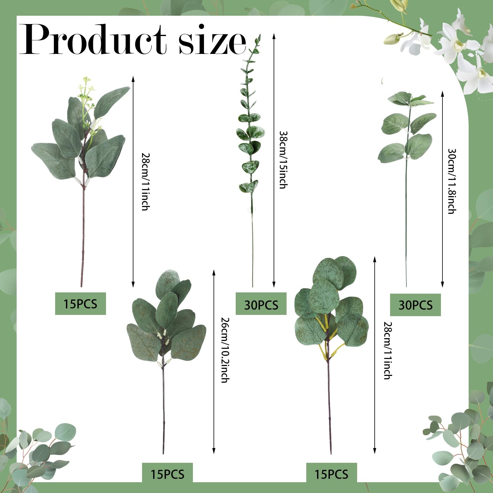 120 Pcs 6 Kinds Mixed Eucalyptus Leaves Stems Bulk Artificial Greenery Plants…