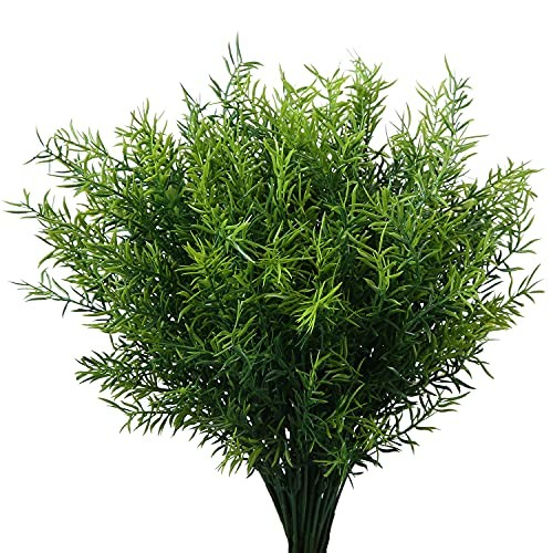 XLFAQXM Artificial Plants Flowers Grass Shrubs 8 Pack No Fade Faux 4#green