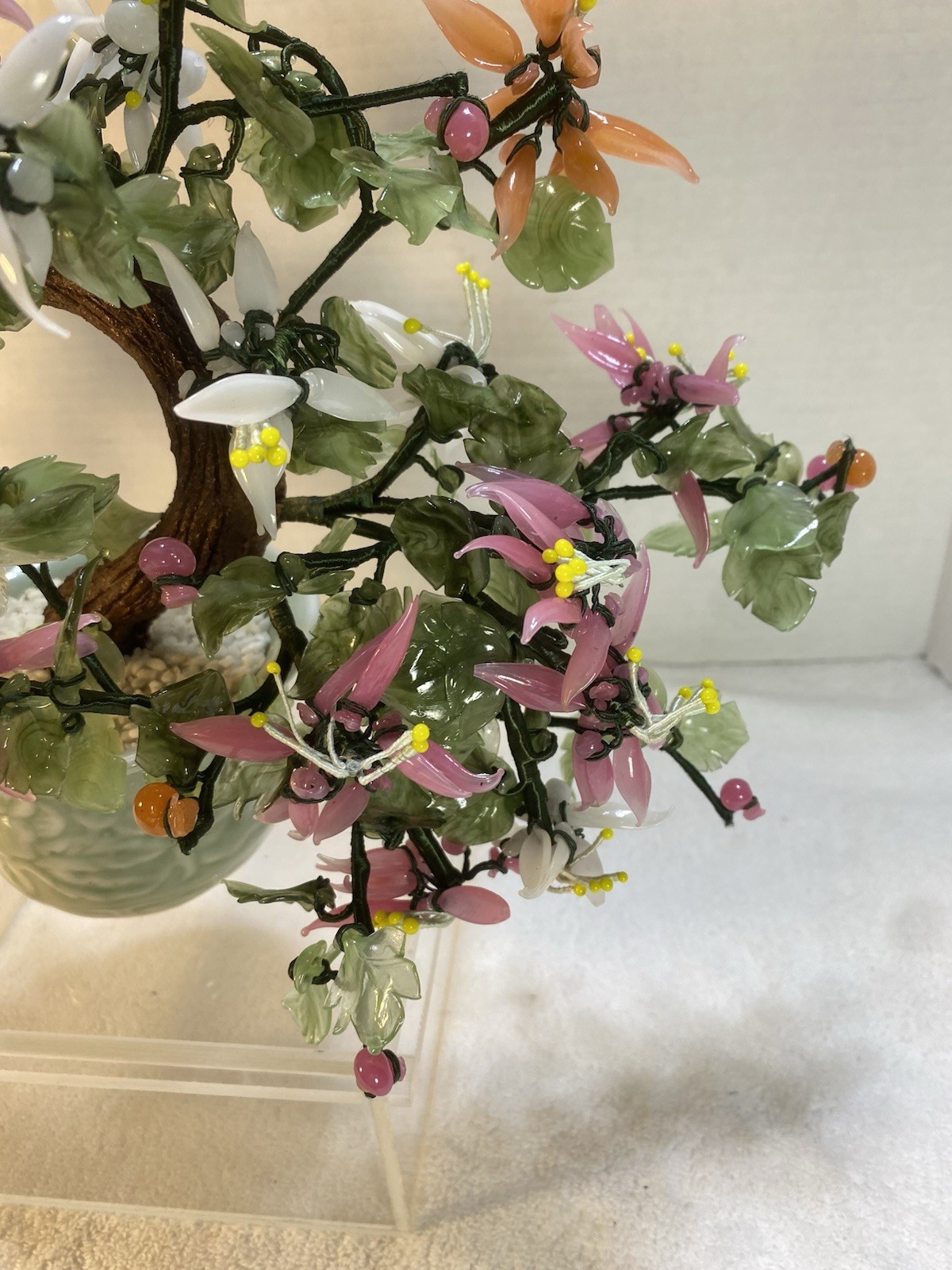 VTG Artificial Bonsai Tree Made Of Semi Precious Stone And Art Glass