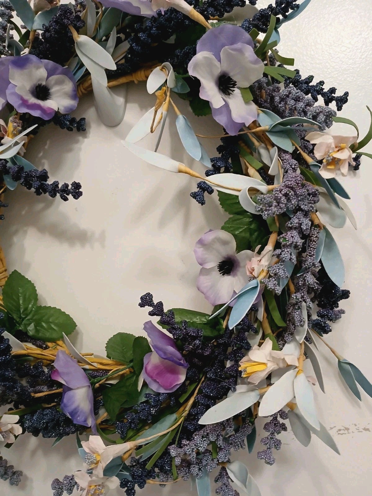 Spring Lavender Door Wreath 16″ Purple Flowers Morning Glory Grannycore Boho Vtg