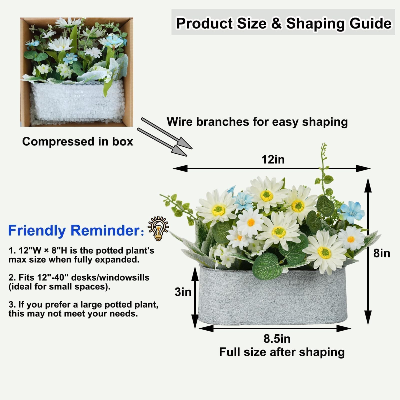 Floral Centerpieces for Tables, 12 Inch Small Artificial Flowers in Metal Pot…