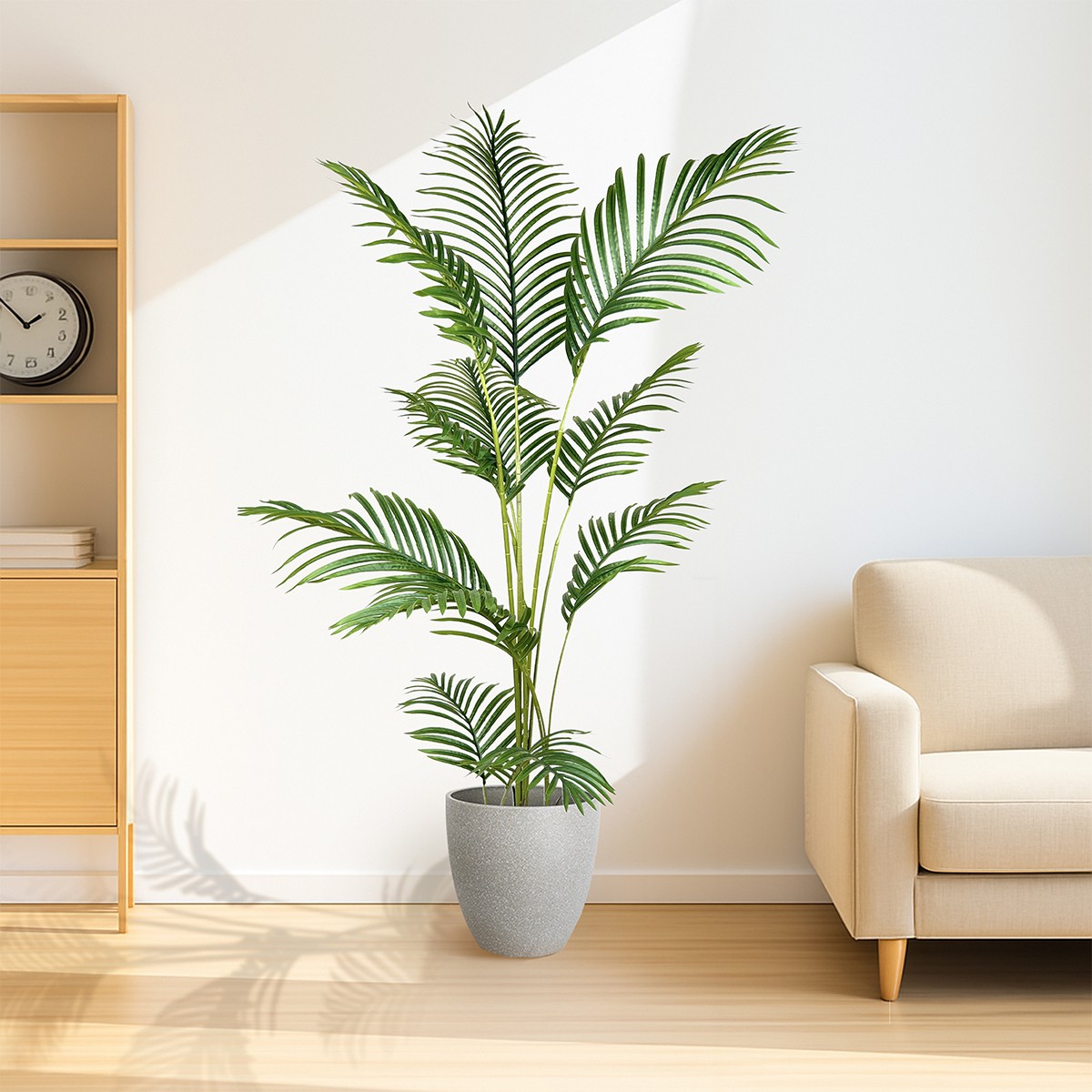 Artificial Palm Tree with Pot, Faux Areca Palm Plant with Real Touch Leaves
